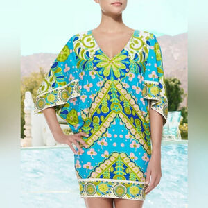 Trina Turk Woodblock Pool Blue Cover Up Dress